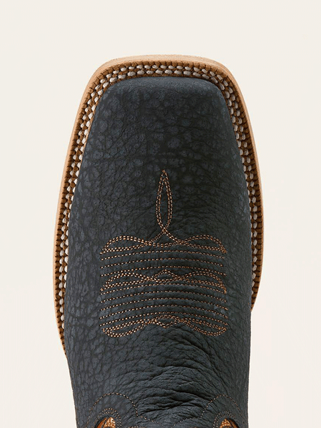 Ariat 10063784 Mens Rock Ridge Wide Square Toe Western Boot Navy Bison toe view. If you need any assistance with this item or the purchase of this item please call us at five six one seven four eight eight eight zero one Monday through Saturday 10:00a.m EST to 8:00 p.m EST