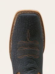 Ariat 10063784 Mens Rock Ridge Wide Square Toe Western Boot Navy Bison toe view. If you need any assistance with this item or the purchase of this item please call us at five six one seven four eight eight eight zero one Monday through Saturday 10:00a.m EST to 8:00 p.m EST