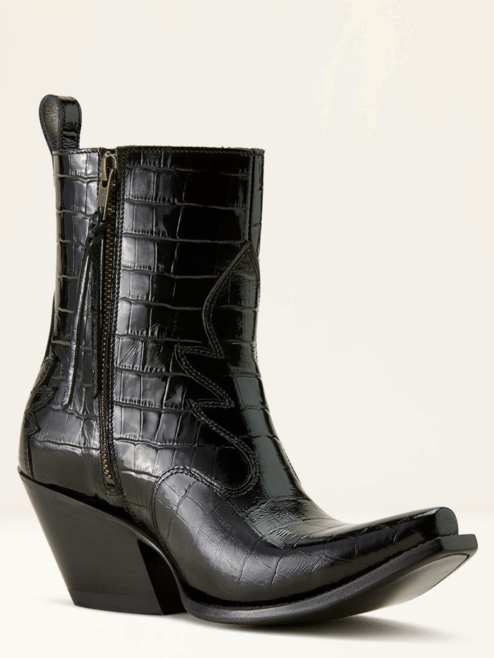 Ariat 10063822 Womens Jade X Toe Western Boot Luxe Caviar Croc Print Black front and outter side view. If you need any assistance with this item or the purchase of this item please call us at five six one seven four eight eight eight zero one Monday through Saturday 10:00a.m EST to 8:00 p.m EST

