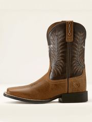 Ariat 10063827 Youth Stampede Wide Square Toe Western Boot Desert Brown side view. If you need any assistance with this item or the purchase of this item please call us at five six one seven four eight eight eight zero one Monday through Saturday 10:00a.m EST to 8:00 p.m EST