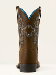 Ariat 10063834 Youth Tombstone Wide Square Toe Western Boot Distressed Brown back view. If you need any assistance with this item or the purchase of this item please call us at five six one seven four eight eight eight zero one Monday through Saturday 10:00a.m EST to 8:00 p.m EST