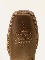 Ariat 10063834 Youth Tombstone Wide Square Toe Western Boot Distressed Brown toe view. If you need any assistance with this item or the purchase of this item please call us at five six one seven four eight eight eight zero one Monday through Saturday 10:00a.m EST to 8:00 p.m EST
