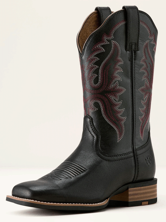 Ariat 10063918 Womens Olena Wide Square Toe Western Boot Obsidian Black front and side view.If you need any assistance with this item or the purchase of this item please call us at five six one seven four eight eight eight zero one Monday through Saturday 10:00a.m EST to 8:00 p.m EST
