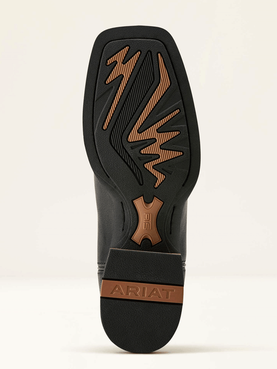 Ariat 10063918 Womens Olena Wide Square Toe Western Boot Obsidian Black sole view. If you need any assistance with this item or the purchase of this item please call us at five six one seven four eight eight eight zero one Monday through Saturday 10:00a.m EST to 8:00 p.m EST
