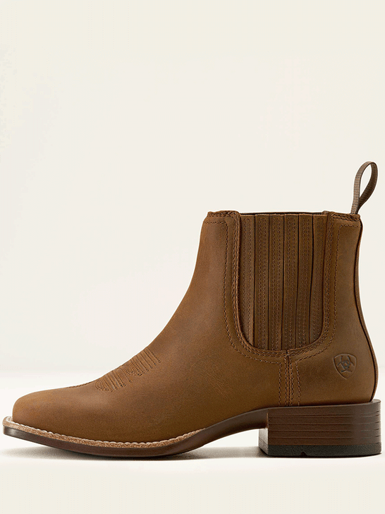 Ariat 10063973 Womens Booker Chelsea Wide Square Toe Western Boot Distressed Brown side view. If you need any assistance with this item or the purchase of this item please call us at five six one seven four eight eight eight zero one Monday through Saturday 10:00a.m EST to 8:00 p.m EST