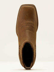 Ariat 10063973 Womens Booker Chelsea Wide Square Toe Western Boot Distressed Brown toe view. If you need any assistance with this item or the purchase of this item please call us at five six one seven four eight eight eight zero one Monday through Saturday 10:00a.m EST to 8:00 p.m EST