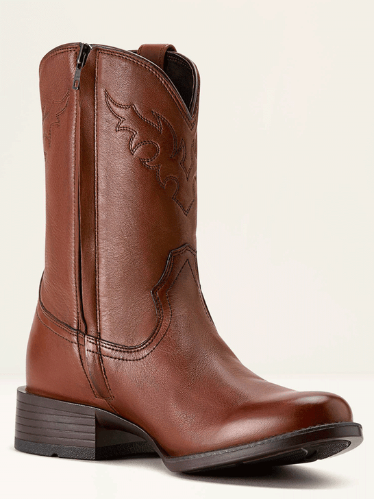 Ariat 10063982 Mens Sonoro Roper Toe Western Boot Cinnamon Brown inner side view with zipper. If you need any assistance with this item or the purchase of this item please call us at five six one seven four eight eight eight zero one Monday through Saturday 10:00a.m EST to 8:00 p.m EST
