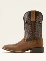 Ariat 10064053 Mens Sport Steer Skull Wide Square Toe Cowboy Boot Sandstorm Bitter Chocolate side view. If you need any assistance with this item or the purchase of this item please call us at five six one seven four eight eight eight zero one Monday through Saturday 10:00a.m EST to 8:00 p.m EST