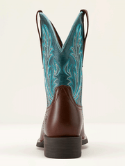 Ariat 10064073 Womens Round Up Filly Wide Square Toe Western Boot Oiled Teak Loyal Blue back view. If you need any assistance with this item or the purchase of this item please call us at five six one seven four eight eight eight zero one Monday through Saturday 10:00a.m EST to 8:00 p.m EST