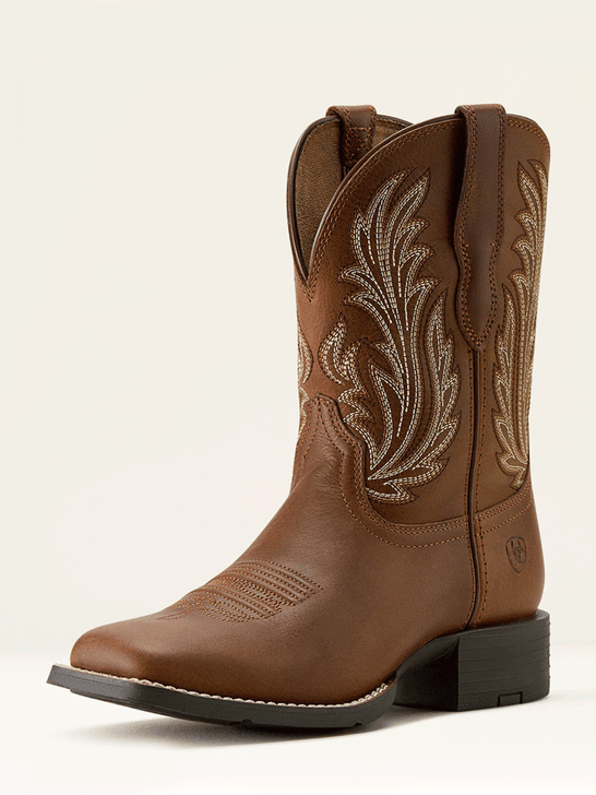 Ariat 10064074 Womens Round Up Filly Wide Square Toe Western Boot Sorrel Crunch Brown front and side view. If you need any assistance with this item or the purchase of this item please call us at five six one seven four eight eight eight zero one Monday through Saturday 10:00a.m EST to 8:00 p.m EST