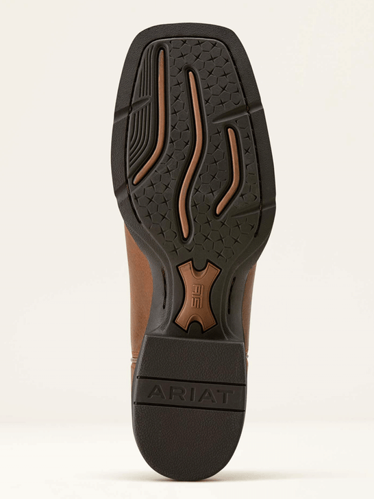 Ariat 10064074 Womens Round Up Filly Wide Square Toe Western Boot Sorrel Crunch Brown sole view. If you need any assistance with this item or the purchase of this item please call us at five six one seven four eight eight eight zero one Monday through Saturday 10:00a.m EST to 8:00 p.m EST