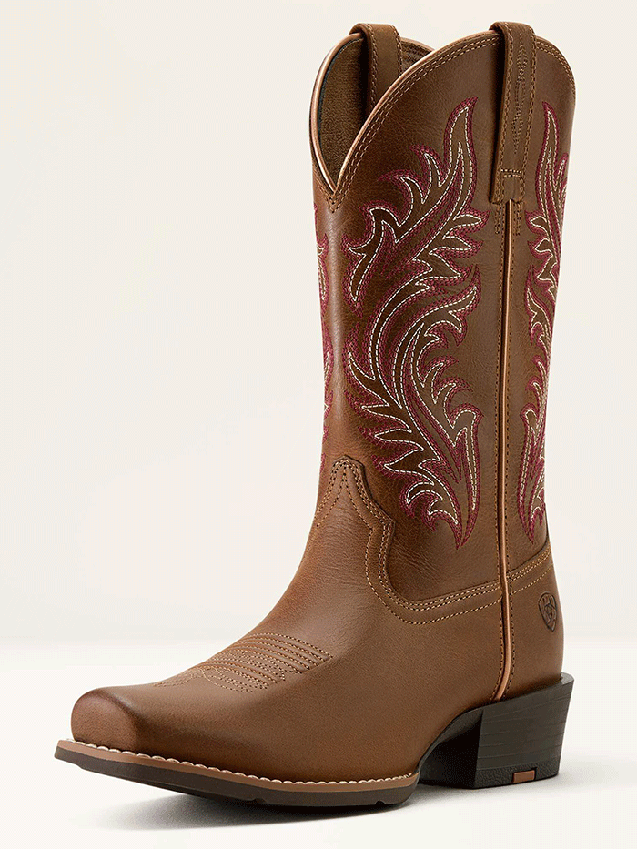Ariat 10064076 Womens Round Up Narrow Cutter Toe Western Boot Sorrel Crunch side view pair. If you need any assistance with this item or the purchase of this item please call us at five six one seven four eight eight eight zero one Monday through Saturday 10:00a.m EST to 8:00 p.m EST