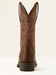 Ariat 10064078 Womens Round Up StretchFit Wide Square Toe Western Boot Sassy Brown back view. If you need any assistance with this item or the purchase of this item please call us at five six one seven four eight eight eight zero one Monday through Saturday 10:00a.m EST to 8:00 p.m EST