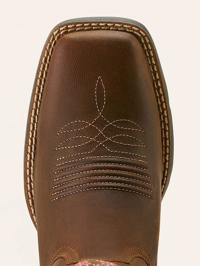 Ariat 10064078 Womens Round Up StretchFit Wide Square Toe Western Boot Sassy Brown side / front view pair. If you need any assistance with this item or the purchase of this item please call us at five six one seven four eight eight eight zero one Monday through Saturday 10:00a.m EST to 8:00 p.m EST