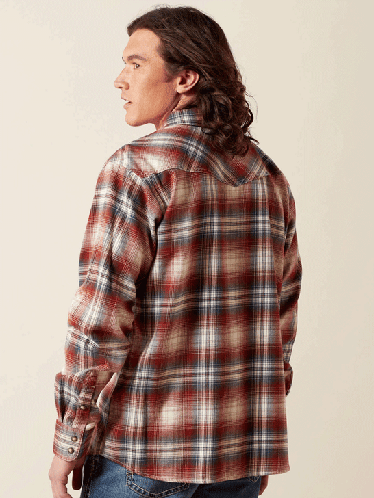Ariat 10065761 Mens Harper Retro Fit Plaid Shirt Rust back view. If you need any assistance with this item or the purchase of this item please call us at five six one seven four eight eight eight zero one Monday through Saturday 10:00a.m EST to 8:00 p.m EST