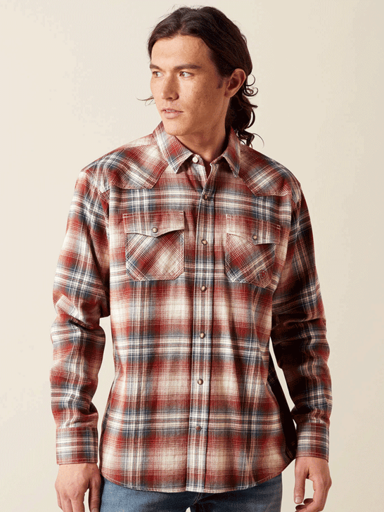 Ariat 10065761 Mens Harper Retro Fit Plaid Shirt Rust front view. If you need any assistance with this item or the purchase of this item please call us at five six one seven four eight eight eight zero one Monday through Saturday 10:00a.m EST to 8:00 p.m EST