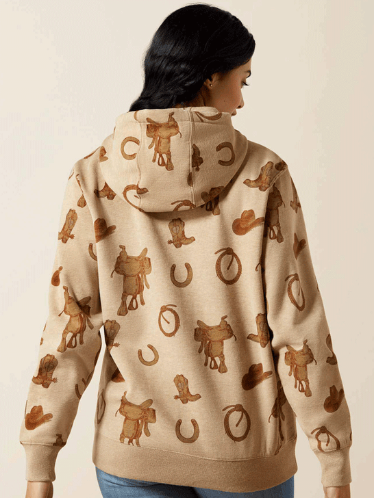 Ariat 10065823 Womens Logo 2.0 Hoodie Savannah Tan Heather back view. If you need any assistance with this item or the purchase of this item please call us at five six one seven four eight eight eight zero one Monday through Saturday 10:00a.m EST to 8:00 p.m EST