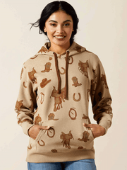 Ariat 10065823 Womens Logo 2.0 Hoodie Savannah Tan Heather front view. If you need any assistance with this item or the purchase of this item please call us at five six one seven four eight eight eight zero one Monday through Saturday 10:00a.m EST to 8:00 p.m EST