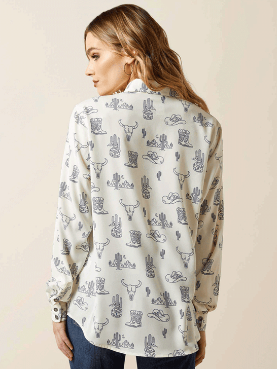 Ariat 10065832 Womens Homestyle Shirt Deserted Print Ivory back view. If you need any assistance with this item or the purchase of this item please call us at five six one seven four eight eight eight zero one Monday through Saturday 10:00a.m EST to 8:00 p.m EST