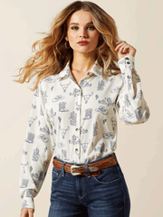 Ariat 10065832 Womens Homestyle Shirt Deserted Print Ivory front view. If you need any assistance with this item or the purchase of this item please call us at five six one seven four eight eight eight zero one Monday through Saturday 10:00a.m EST to 8:00 p.m EST 