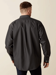 Ariat 10065843 Mens Wrinkle Free Solid Pinpoint Oxford Classic Fit Shirt Black back view. If you need any assistance with this item or the purchase of this item please call us at five six one seven four eight eight eight zero one Monday through Saturday 10:00a.m EST to 8:00 p.m EST