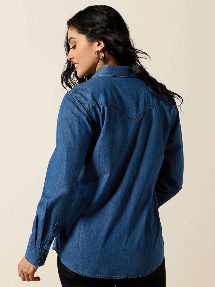 Ariat 10065864 Womens True Blue Shirt Vintage Indigo front view. If you need any assistance with this item or the purchase of this item please call us at five six one seven four eight eight eight zero one Monday through Saturday 10:00a.m EST to 8:00 p.m EST