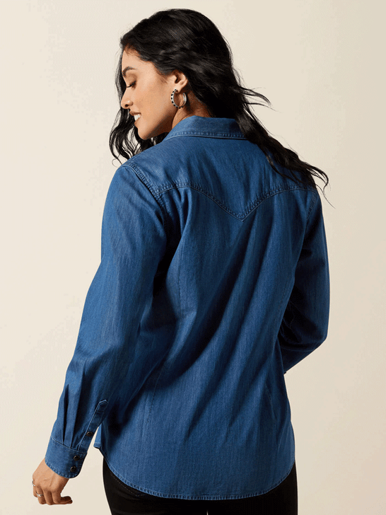 Ariat 10065864 Womens True Blue Shirt Vintage Indigo back view. If you need any assistance with this item or the purchase of this item please call us at five six one seven four eight eight eight zero one Monday through Saturday 10:00a.m EST to 8:00 p.m EST