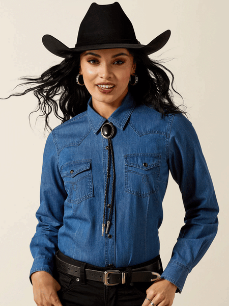 Ariat 10065864 Womens True Blue Shirt Vintage Indigo front view. If you need any assistance with this item or the purchase of this item please call us at five six one seven four eight eight eight zero one Monday through Saturday 10:00a.m EST to 8:00 p.m EST