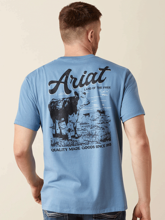 Ariat 10065896 Mens Cattle Co. T-Shirt Coronet Blue back view. If you need any assistance with this item or the purchase of this item please call us at five six one seven four eight eight eight zero one Monday through Saturday 10:00a.m EST to 8:00 p.m EST