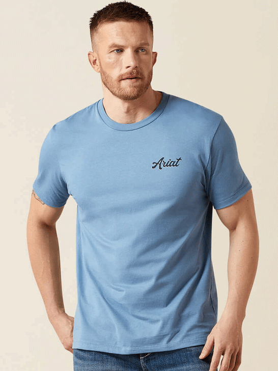 Ariat 10065896 Mens Cattle Co. T-Shirt Coronet Blue front view. If you need any assistance with this item or the purchase of this item please call us at five six one seven four eight eight eight zero one Monday through Saturday 10:00a.m EST to 8:00 p.m EST