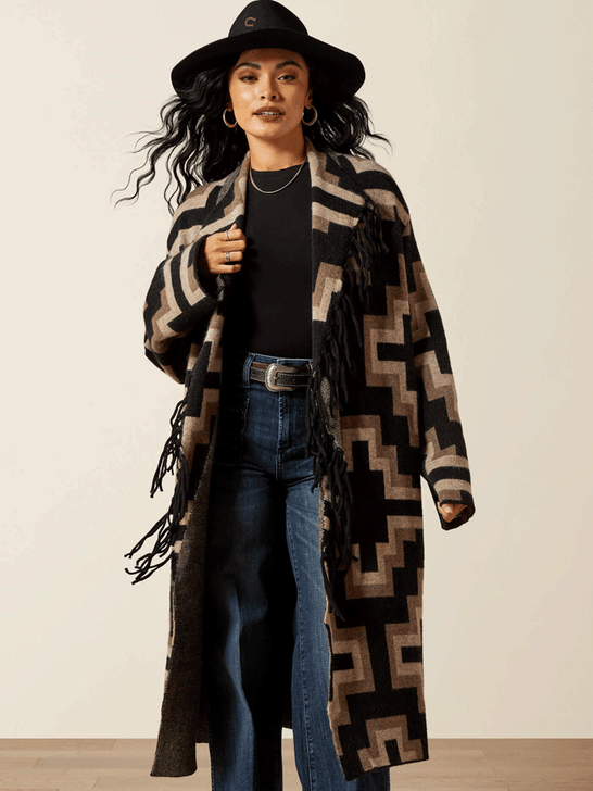 Ariat 10065949 Womens Barrel Sweater Coat Nala Southwest front view. If you need any assistance with this item or the purchase of this item please call us at five six one seven four eight eight eight zero one Monday through Saturday 10:00a.m EST to 8:00 p.m EST
