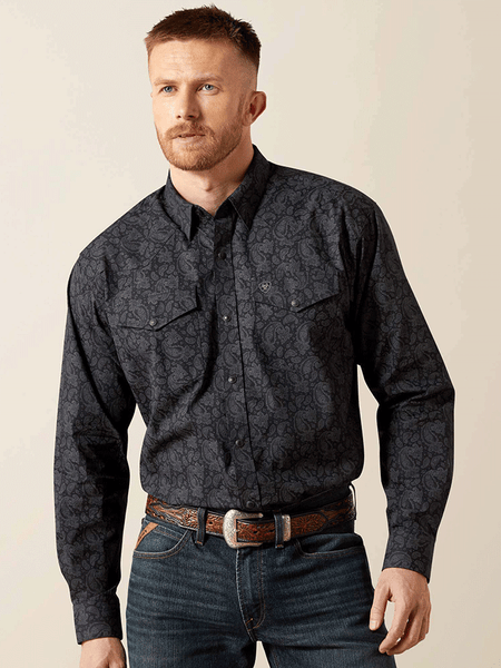Ariat 10065962 Mens Finnigan Classic Fit Shirt Black front view. If you need any assistance with this item or the purchase of this item please call us at five six one seven four eight eight eight zero one Monday through Saturday 10:00a.m EST to 8:00 p.m EST