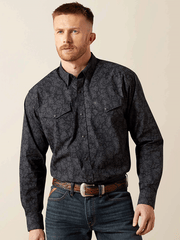 Ariat 10065962 Mens Finnigan Classic Fit Shirt Black front view. If you need any assistance with this item or the purchase of this item please call us at five six one seven four eight eight eight zero one Monday through Saturday 10:00a.m EST to 8:00 p.m EST