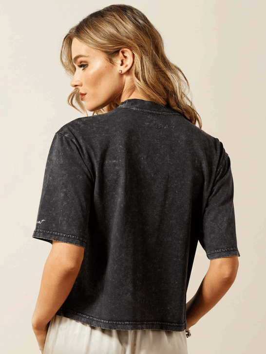 Ariat 10065990 Womens Cowgirl Pearl T-Shirt Washed Black back view. If you need any assistance with this item or the purchase of this item please call us at five six one seven four eight eight eight zero one Monday through Saturday 10:00a.m EST to 8:00 p.m EST
