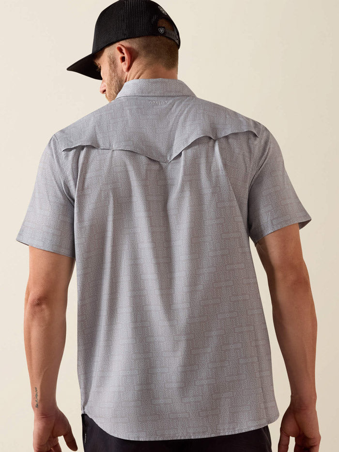Ariat 10071044 Mens VentTEK Western Fitted Snap Short Sleeve Shirt Sky Rocket Silver front view. If you need any assistance with this item or the purchase of this item please call us at five six one seven four eight eight eight zero one Monday through Saturday 10:00a.m EST to 8:00 p.m EST
