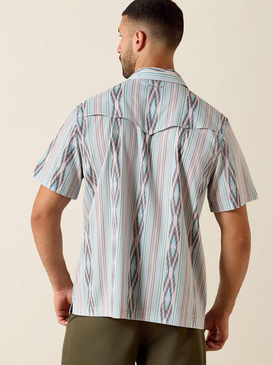 Ariat 10071047 Mens Printed VentTEK Western Yoke Classic Fit Snap Shirt Moonbeam back view. If you need any assistance with this item or the purchase of this item please call us at five six one seven four eight eight eight zero one Monday through Saturday 10:00a.m EST to 8:00 p.m EST