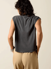 Ariat 10071109 Womens Dallas Cropped T-Shirt Charcoal Mineral wash back view. If you need any assistance with this item or the purchase of this item please call us at five six one seven four eight eight eight zero one Monday through Saturday 10:00a.m EST to 8:00 p.m EST