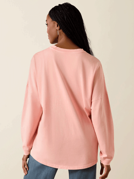 Ariat 10071127 Womens Canvas Oversized Long Sleeve T-Shirt Peach Amber back view. If you need any assistance with this item or the purchase of this item please call us at five six one seven four eight eight eight zero one Monday through Saturday 10:00a.m EST to 8:00 p.m EST