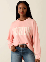 Ariat 10071127 Womens Canvas Oversized Long Sleeve T-Shirt Peach Amber front view. If you need any assistance with this item or the purchase of this item please call us at five six one seven four eight eight eight zero one Monday through Saturday 10:00a.m EST to 8:00 p.m EST