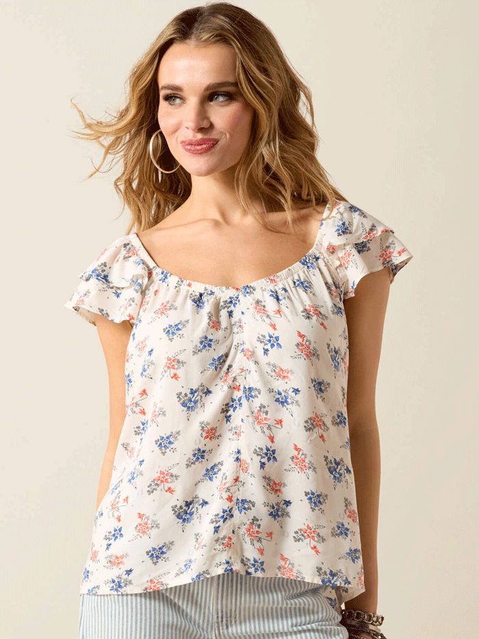 Ariat 10071134 Womens Lynn Top Floral Print White front view. If you need any assistance with this item or the purchase of this item please call us at five six one seven four eight eight eight zero one Monday through Saturday 10:00a.m EST to 8:00 p.m EST
