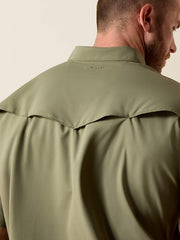  Ariat 10071257 Mens Western VentTEK Classic Fit Shirt Deep Lichen Green back close up. If you need any assistance with this item or the purchase of this item please call us at five six one seven four eight eight eight zero one Monday through Saturday 10:00a.m EST to 8:00 p.m EST
