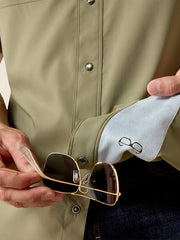 Ariat 10071257 Mens Western VentTEK Classic Fit Shirt Deep Lichen Green Microfiber lens cloth close up. If you need any assistance with this item or the purchase of this item please call us at five six one seven four eight eight eight zero one Monday through Saturday 10:00a.m EST to 8:00 p.m EST