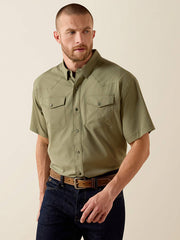 Ariat 10071257 Mens Western VentTEK Classic Fit Shirt Deep Lichen Green front view. If you need any assistance with this item or the purchase of this item please call us at five six one seven four eight eight eight zero one Monday through Saturday 10:00a.m EST to 8:00 p.m EST
