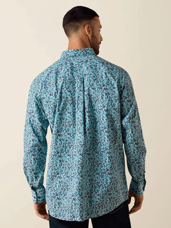 Ariat 10071602 Mens Phelps Classic Fit Shirt Paisley Print Blue front view. If you need any assistance with this item or the purchase of this item please call us at five six one seven four eight eight eight zero one Monday through Saturday 10:00a.m EST to 8:00 p.m EST
