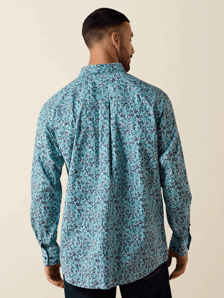 Ariat 10071602 Mens Phelps Classic Fit Shirt Paisley Print Blue back view. If you need any assistance with this item or the purchase of this item please call us at five six one seven four eight eight eight zero one Monday through Saturday 10:00a.m EST to 8:00 p.m EST
