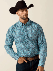 Ariat 10071602 Mens Phelps Classic Fit Shirt Paisley Print Blue front view. If you need any assistance with this item or the purchase of this item please call us at five six one seven four eight eight eight zero one Monday through Saturday 10:00a.m EST to 8:00 p.m EST

