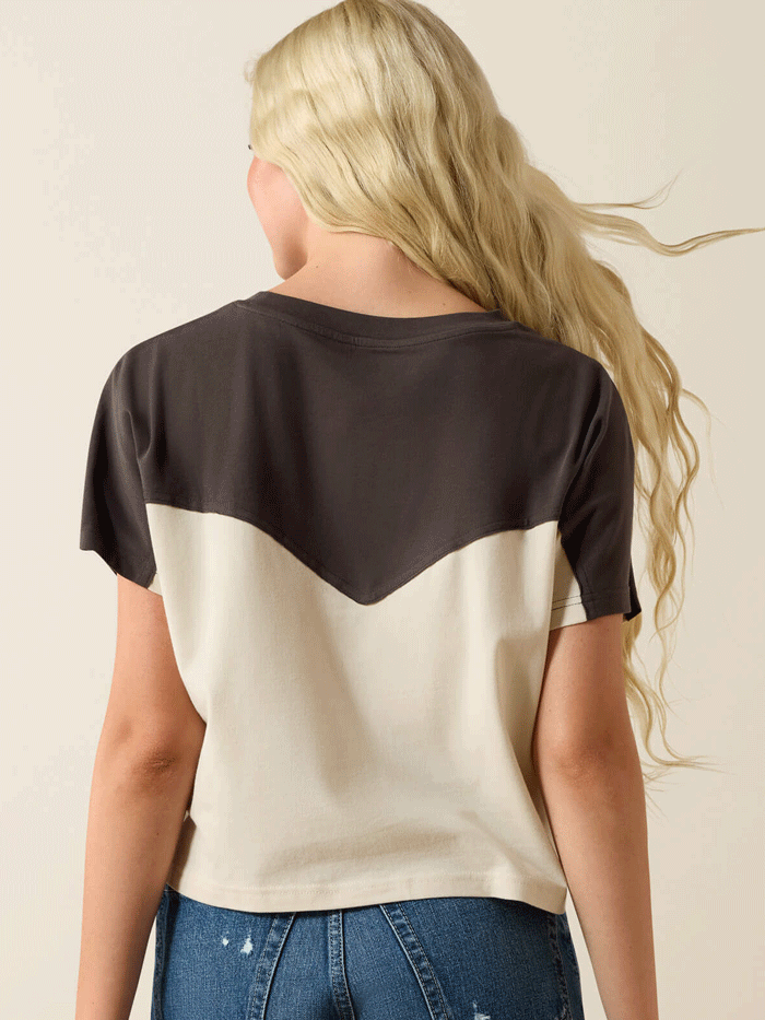 Ariat 10071653 Womens Lucky Yoke Crop T-Shirt Summer Sand front view. If you need any assistance with this item or the purchase of this item please call us at five six one seven four eight eight eight zero one Monday through Saturday 10:00a.m EST to 8:00 p.m EST
