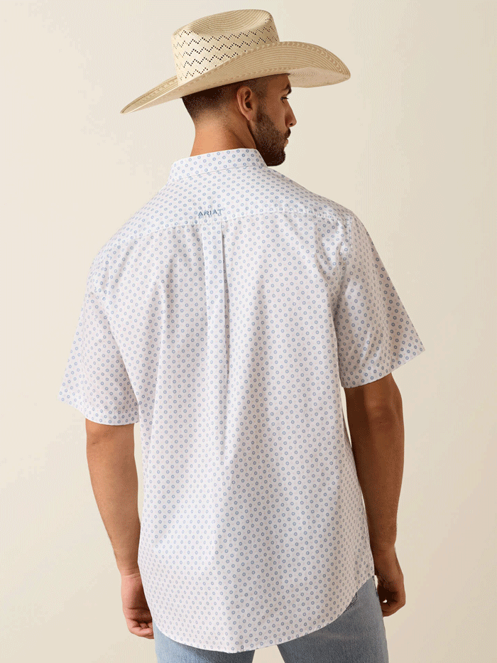 Ariat 10071733 Mens Tenzin Classic Fit Short Sleeve Shirt Medallion Print White front view. If you need any assistance with this item or the purchase of this item please call us at five six one seven four eight eight eight zero one Monday through Saturday 10:00a.m EST to 8:00 p.m EST
