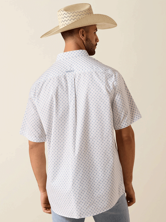 Ariat 10071733 Mens Tenzin Classic Fit Short Sleeve Shirt Medallion Print White back view. If you need any assistance with this item or the purchase of this item please call us at five six one seven four eight eight eight zero one Monday through Saturday 10:00a.m EST to 8:00 p.m EST