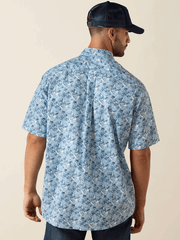 Ariat 10071734 Mens Tim Classic Fit Short Sleeve Shirt Leaf Print Blue back view. If you need any assistance with this item or the purchase of this item please call us at five six one seven four eight eight eight zero one Monday through Saturday 10:00a.m EST to 8:00 p.m EST